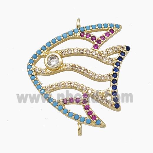 Copper Fish Connector Pave Zirconia Gold Plated