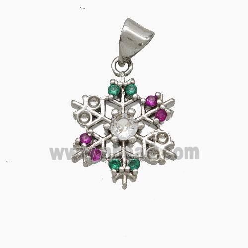 Christmas Snowflake Copper Pendant Pave Zirconia Platinum Plated