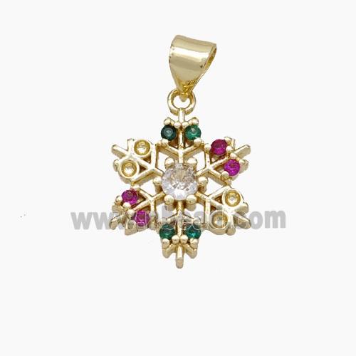 Christmas Snowflake Copper Pendant Pave Zirconia Gold Plated