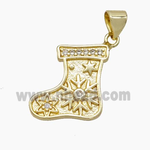 Christmas Stocking Copper Pendant Pave Zirconia Gold Plated