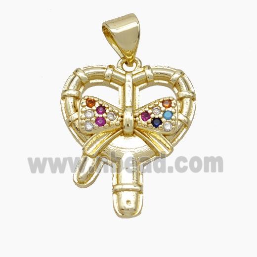Christmas Candy Cane Copper Pendant Pave Zirconia Gold Plated