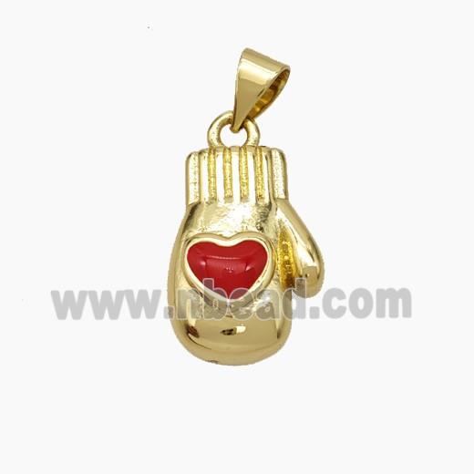 Mitten Charms Copper Pendant Red Enamel Heart Gold Plated