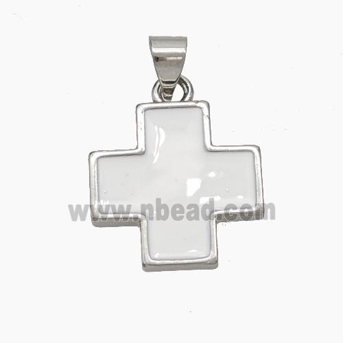 Copper Cross Pendant White Enamel Platinum Plated