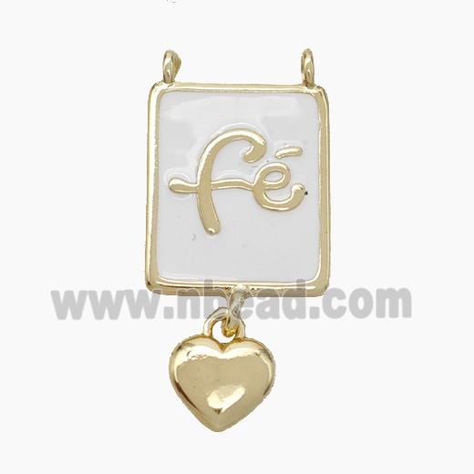 Copper Fe Rectangle Pendant White Enamel 2loops Heart Gold Plated