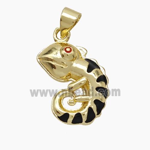 Copper Chameleon Pendant Black Enamel Gold Plated