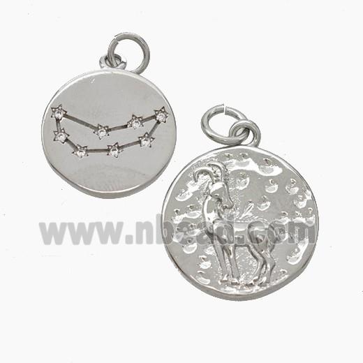 Copper Circle Pendant Pave Zirconia Zodiac Aries Platinum Plated