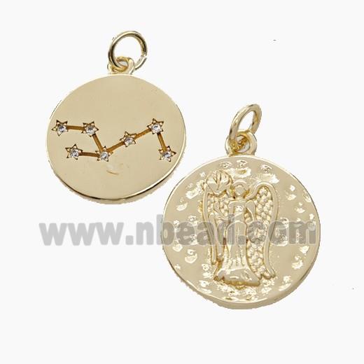 Copper Circle Pendant Pave Zirconia Zodiac Virgo Gold Plated