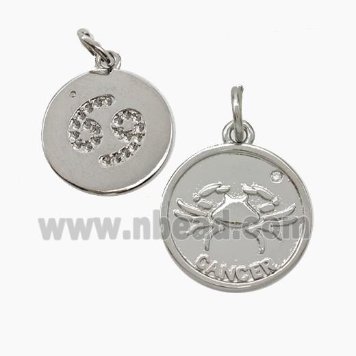 Zodiac Cancer Copper Circle Pendant Pave Zirconia Platinum Plated