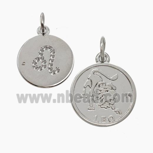Zodiac Leo Copper Circle Pendant Pave Zirconia Platinum Plated