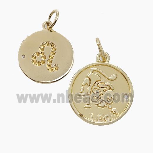 Zodiac Leo Copper Circle Pendant Pave Zirconia Gold Plated