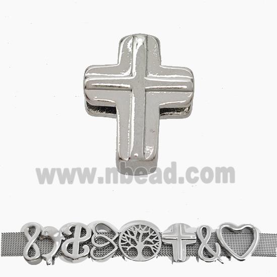 Copper Watchband Beads Cross Flat Hole Platinum Plated