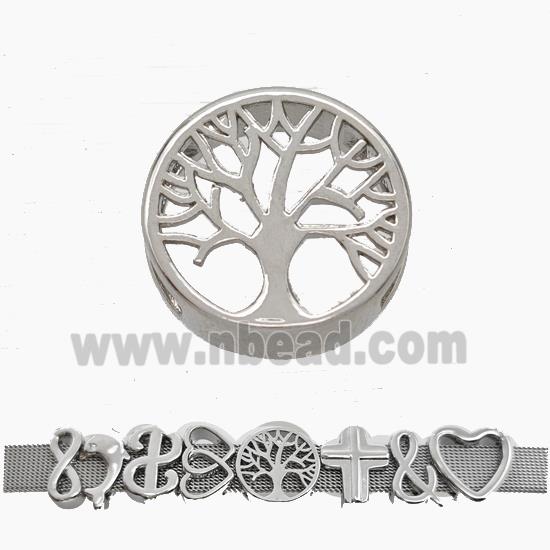 Copper Watchband Beads Tree Of Life Flat Hole Platinum Plated