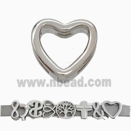 Copper Watchband Beads Heart Flat Hole Platinum Plated