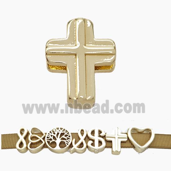 Copper Watchband Beads Cross Flat Hole Gold Plated