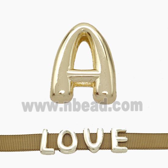 Copper Watchband Beads Letter-A Flat Hole Gold Plated