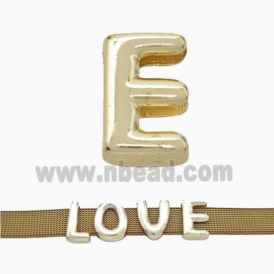 Copper Watchband Beads Letter-E Flat Hole Gold Plated