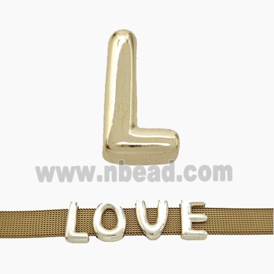 Copper Watchband Beads Letter-L Flat Hole Gold Plated