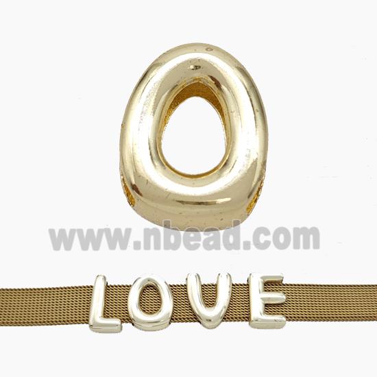 Copper Watchband Beads Letter-O Flat Hole Gold Plated
