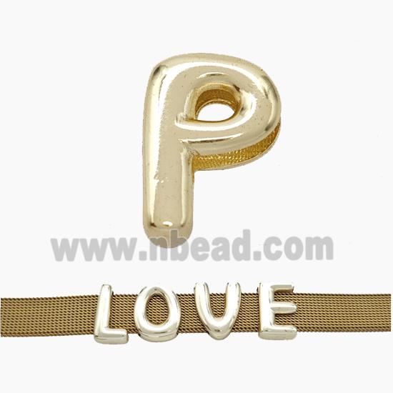 Copper Watchband Beads Letter-P Flat Hole Gold Plated