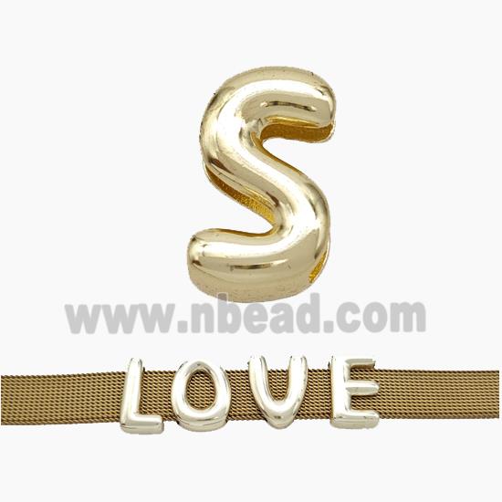 Copper Watchband Beads Letter-S Flat Hole Gold Plated