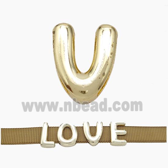 Copper Watchband Beads Letter-V Flat Hole Gold Plated