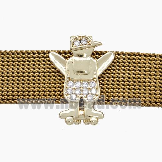 Copper Watchband Beads Pave Zirconia Kids Boy Flat Hole Gold Plated