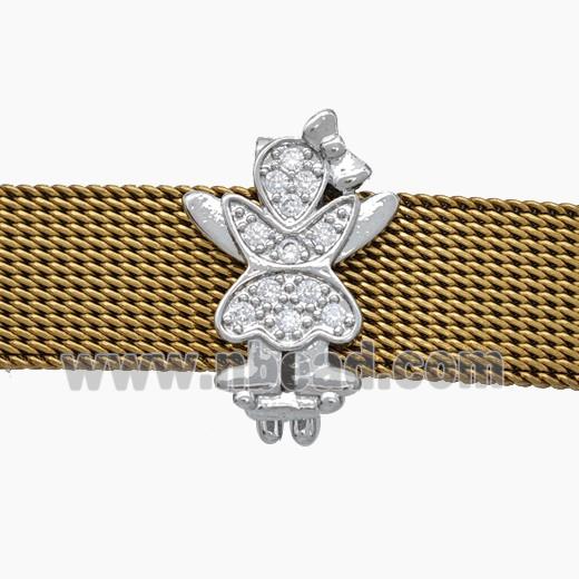Copper Watchband Beads Pave Zirconia Kids Girl Flat Hole Platinum Plated