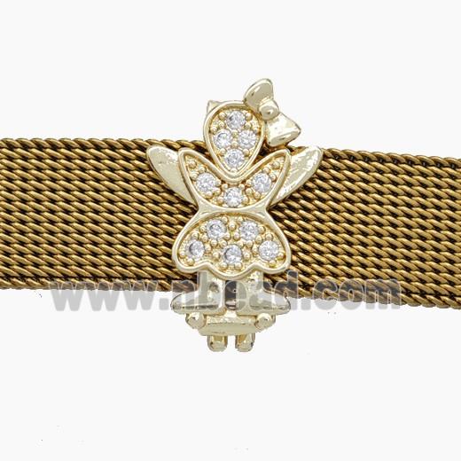 Copper Watchband Beads Pave Zirconia Kids Girl Flat Hole Gold Plated