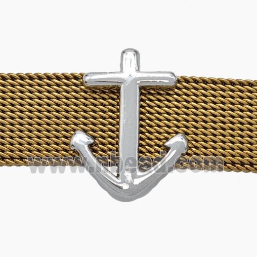 Copper Watchband Beads Anchor Flat Hole Platinum Plated