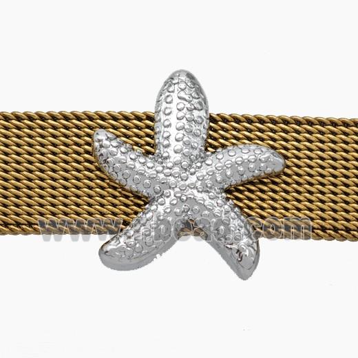 Copper Watchband Beads Starfish Flat Hole Platinum Plated