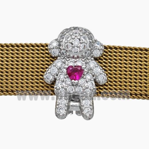 Copper Watchband Beads Pave Zirconia Kids Girl Flat Hole Platinum Plated