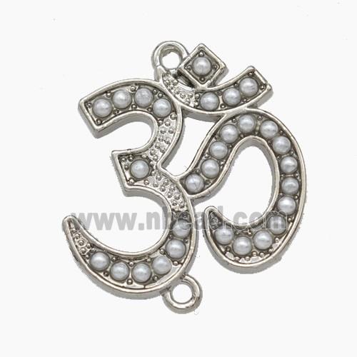 Copper OM Symbol Connector Pave Pearlized Resin Hindu Platinum Plated