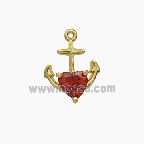 Copper Anchor Pendant Pave Zirconia Gold Plated