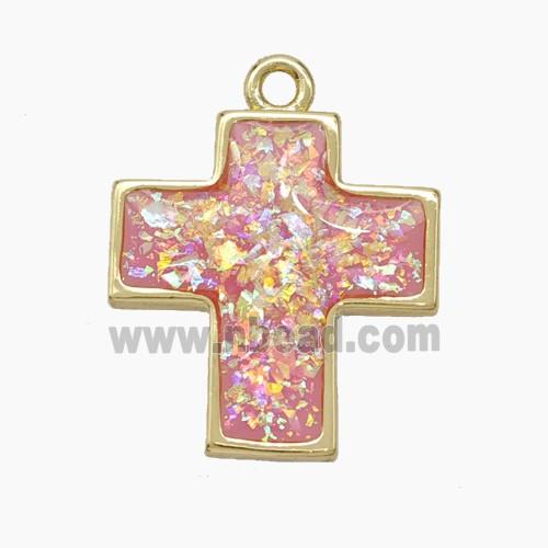 Copper Cross Pendant Pave Pink FireOpal Gold Plated