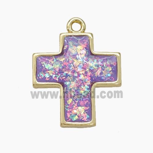 Copper Cross Pendant Pave Purple FireOpal Gold Plated