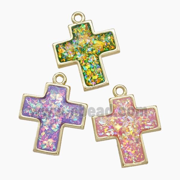 Copper Cross Pendant Pave FireOpal Gold Plated Mixed