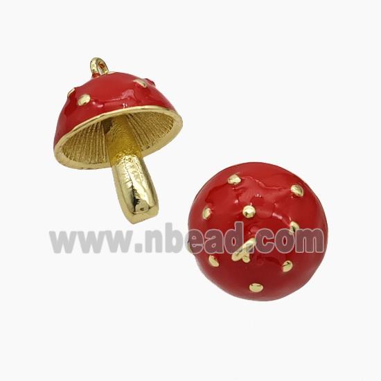 Copper Mushroom Pendant Red Enamel Gold Plated