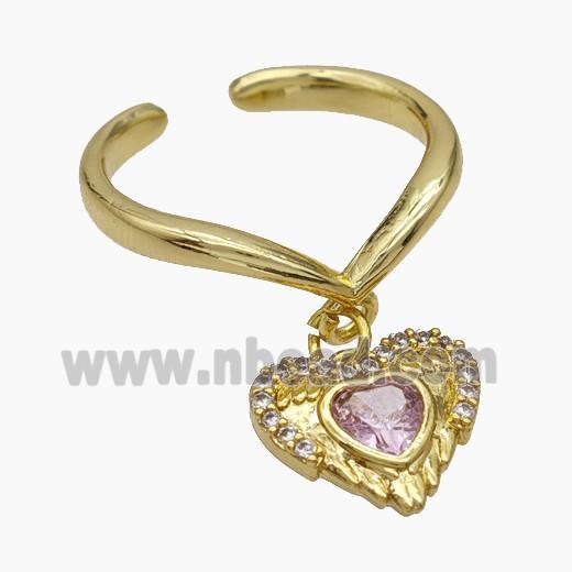 Copper Heart Rings Pave Zirconia Gold Plated