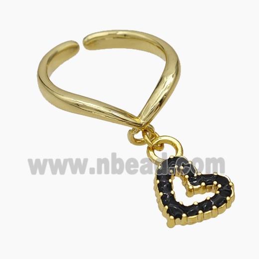 Copper Heart Rings Black Enamel Gold Plated