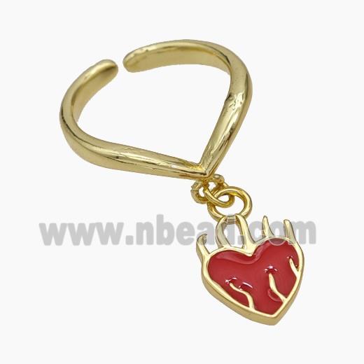 Copper Heart Rings Red Enamel Gold Plated