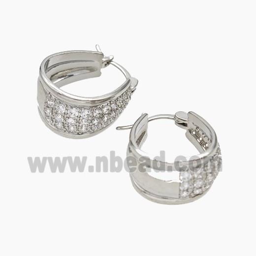 Copper Latchback Earrings Pave Zirconia Platinum Plated
