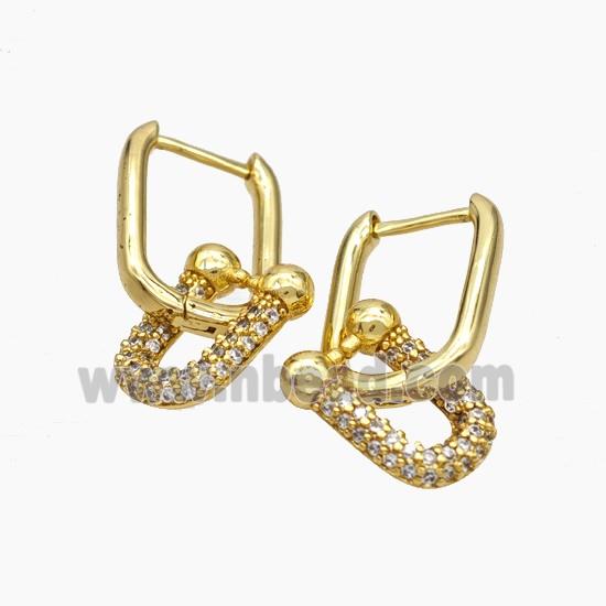 Copper Latchback Earrings Pave Zirconia Horseshoe Gold Plated