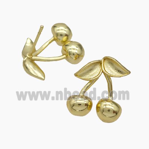 Copper Cherry Stud Earrings Gold Plated