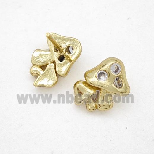 Copper Mushroom Stud Earrings Pave Zirconia Gold Plated