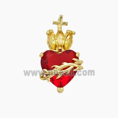 Copper Heart Pendant Pave Crystal Glass Gold Plated