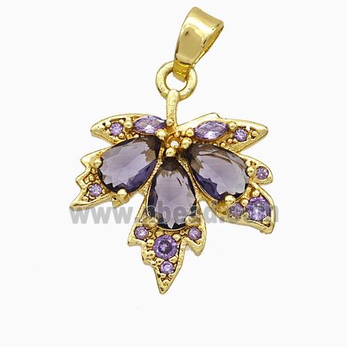 Copper Maple Leaf Pendant Micropave Zirconia Gold Plated