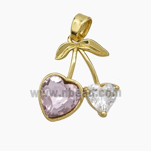 Copper Cherry Pendant Pave Zirconia Gold Plated