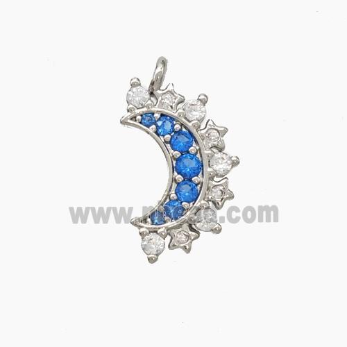 Copper Moon Pendant Pave Zirconia Platinum Plated