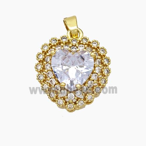 Copper Heart Pendant Micropave Zirconia Crystal Glass Gold Plated