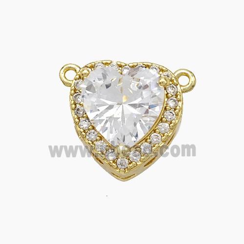 Copper Heart Pendant Micropave Zirconia Clear Crystal Glass 2loops Gold Plated
